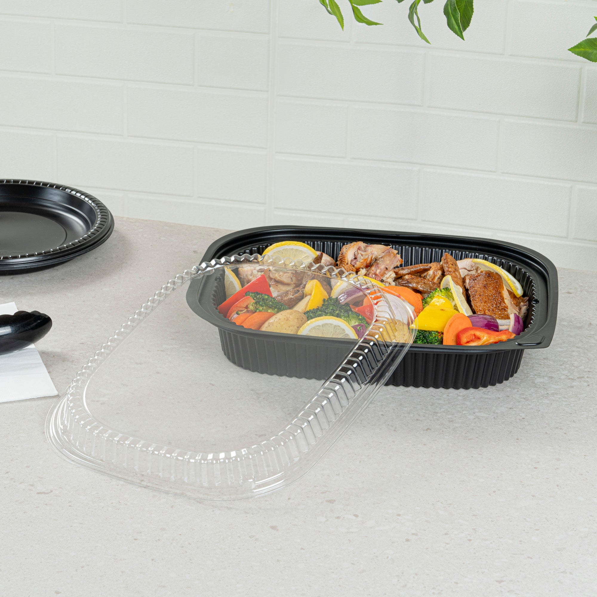 Chef 101 Rectangle Clear Plastic Lid - Microwavable, Fits 59 oz & 88 oz Food Containers - 13 1/2" x 9 1/2" x 1" - 20 count box