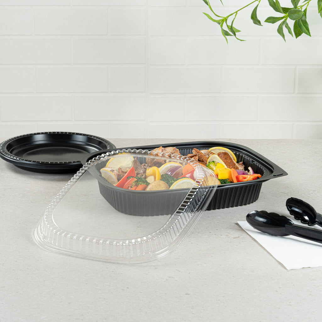 Chef 101 Rectangle Clear Plastic Lid - Microwavable, Fits 59 oz & 88 oz Food Containers - 13 1/2" x 9 1/2" x 1" - 20 count box