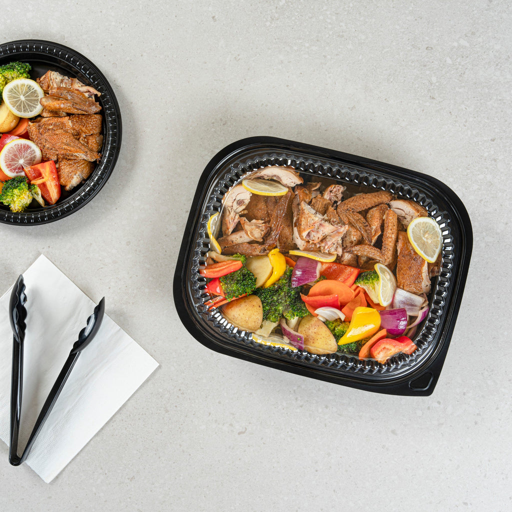 Chef 101 Rectangle Clear Plastic Lid - Microwavable, Fits 59 oz & 88 oz Food Containers - 13 1/2" x 9 1/2" x 1" - 20 count box