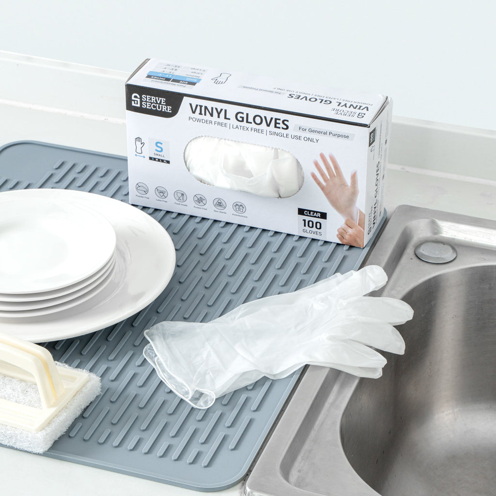 Serve Secure Clear Small Vinyl Gloves - Powder-Free, Latex-Free - 9" x 3 1/4" - 100 count box