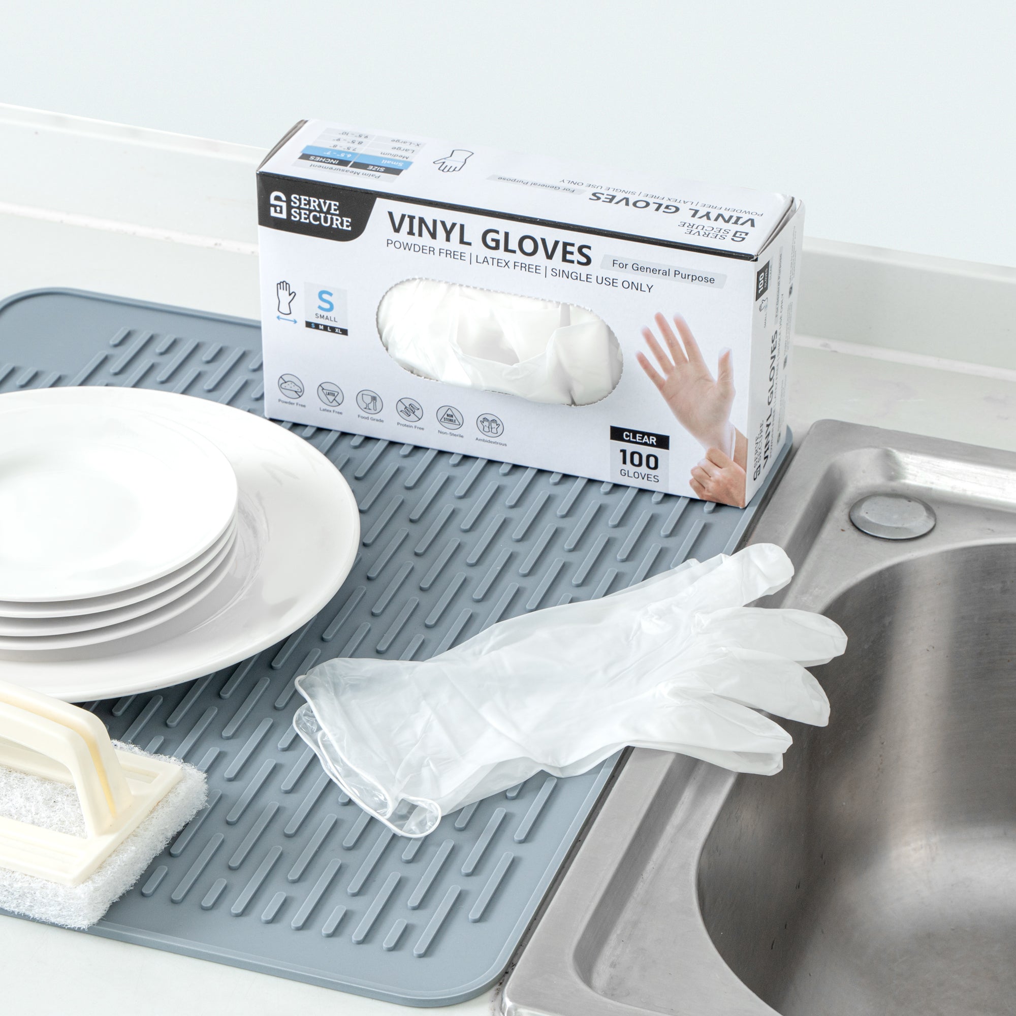 Serve Secure Clear Small Vinyl Gloves - Powder-Free, Latex-Free - 9" x 3 1/4" - 1000 count box