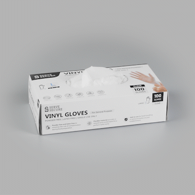 Serve Secure Clear Large Vinyl Gloves - Powder-Free, Latex-Free - 9" x 4 1/4" - 1000 count box