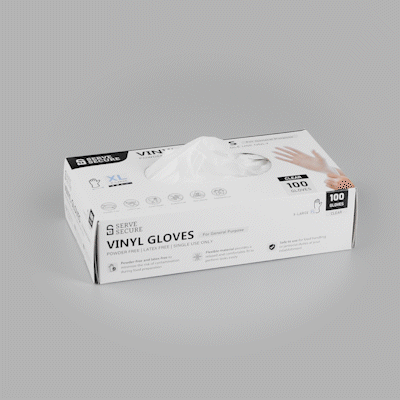 Serve Secure Clear Extra Large Vinyl Gloves - Powder-Free, Latex-Free - 9" x 4 1/2" - 100 count box
