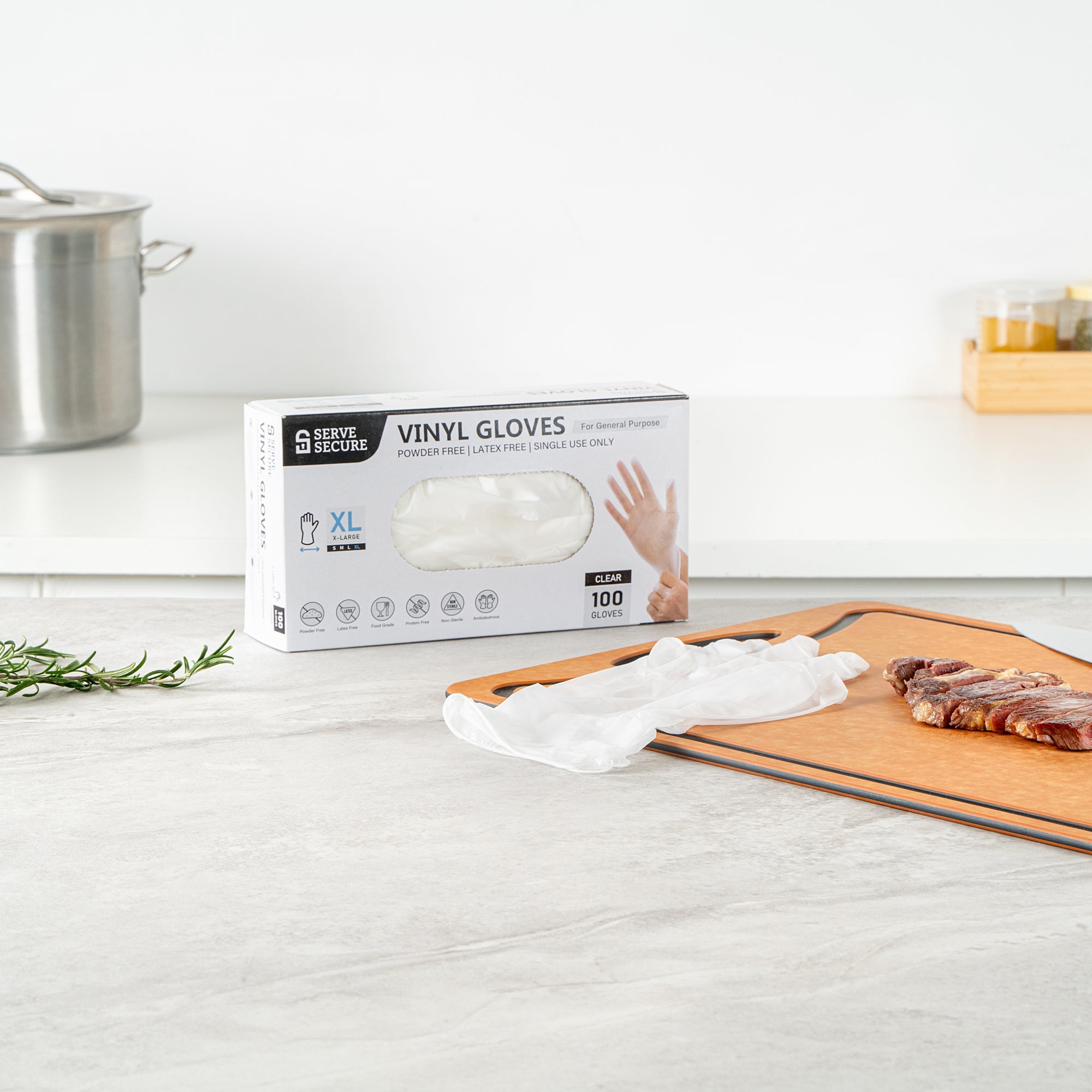Serve Secure Clear Extra Large Vinyl Gloves - Powder-Free, Latex-Free - 9" x 4 1/2" - 1000 count box