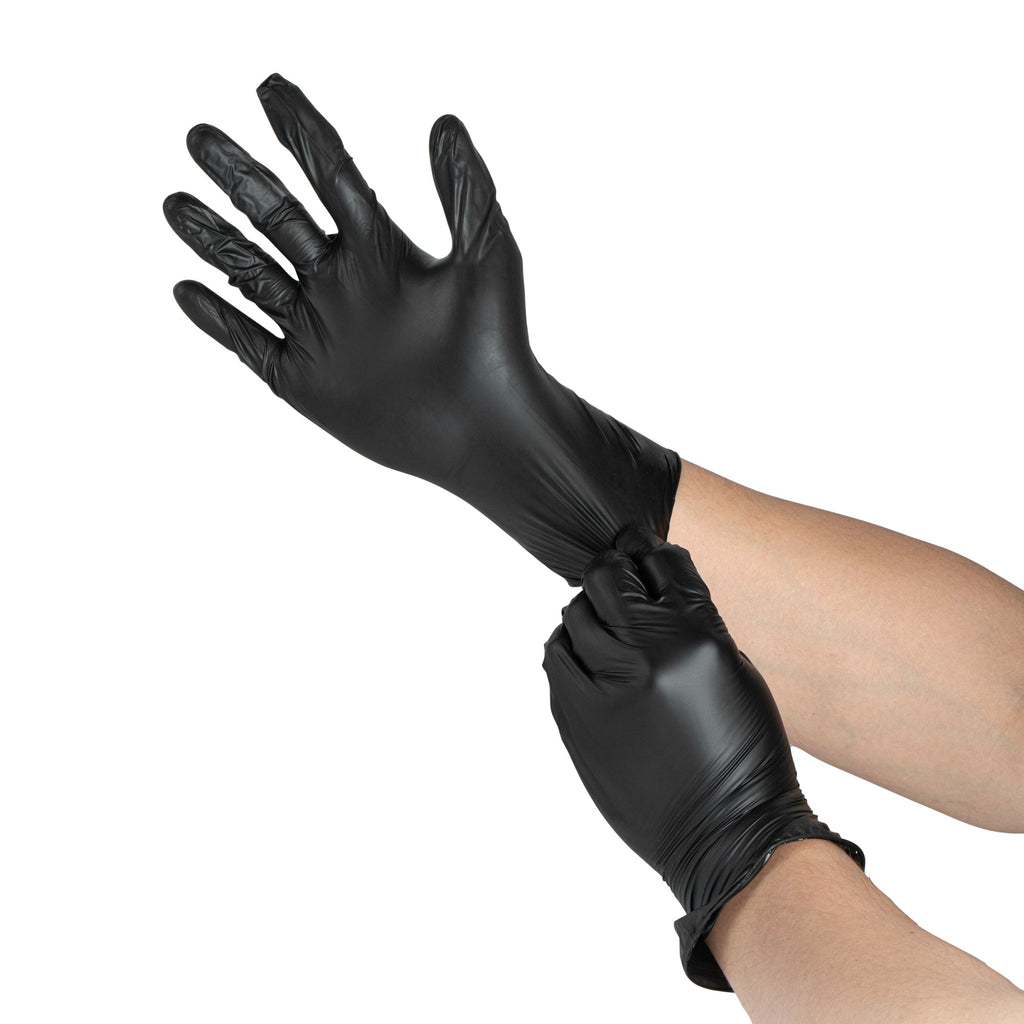 Serve Secure Black Medium Synmax Vinyl Gloves - Powder-Free, Latex-Free - 9" x 3 3/4" - 1000 count box
