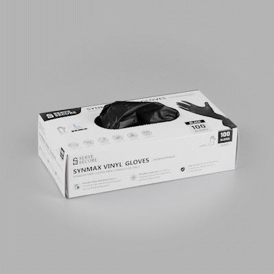 Serve Secure Black Large Synmax Vinyl Gloves - Powder-Free, Latex-Free - 9" x 4 1/4" - 1000 count box