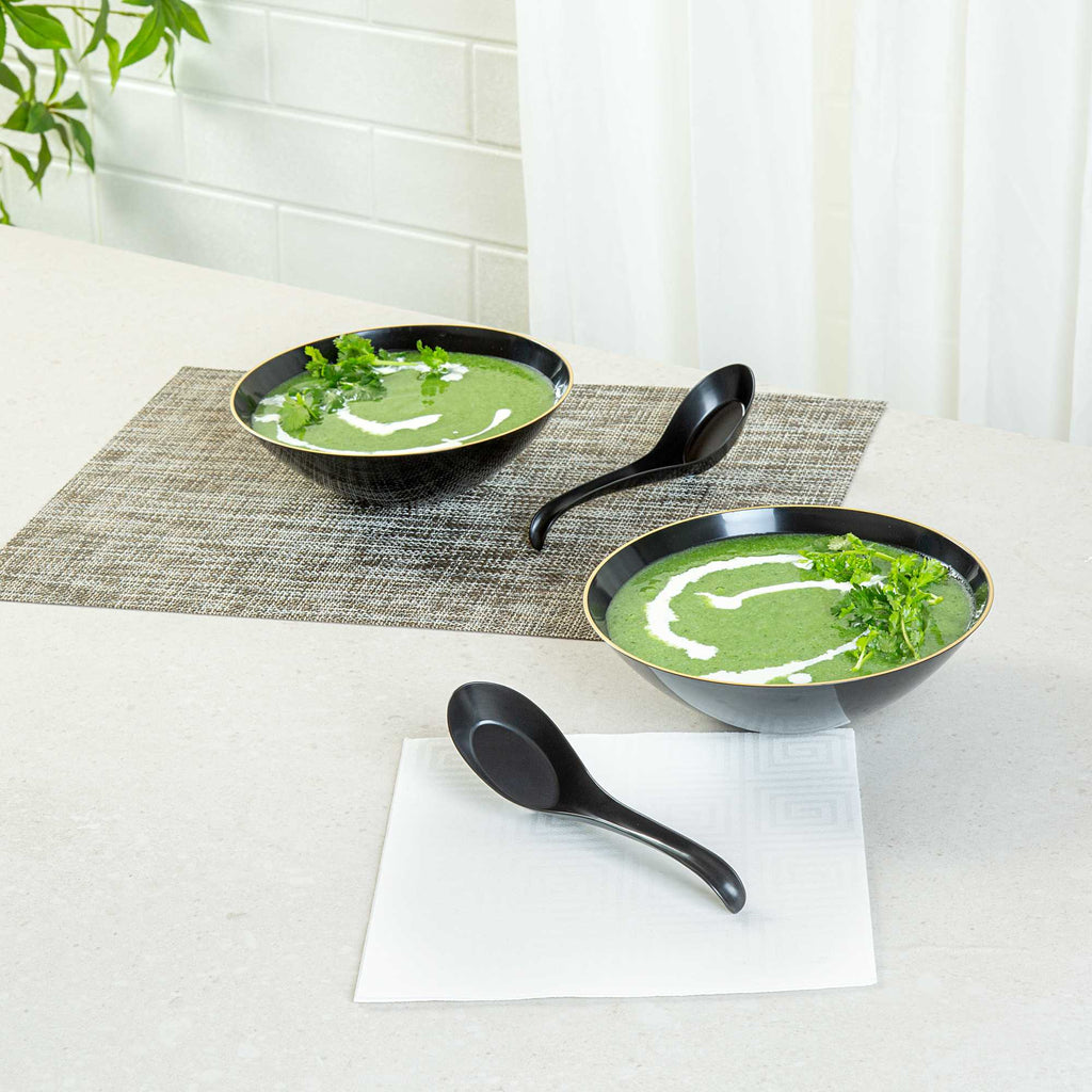 Chef 101 Black Plastic Asian Soup Spoon - 6 1/2" x 1 3/4" x 3 1/4" - 100 count box
