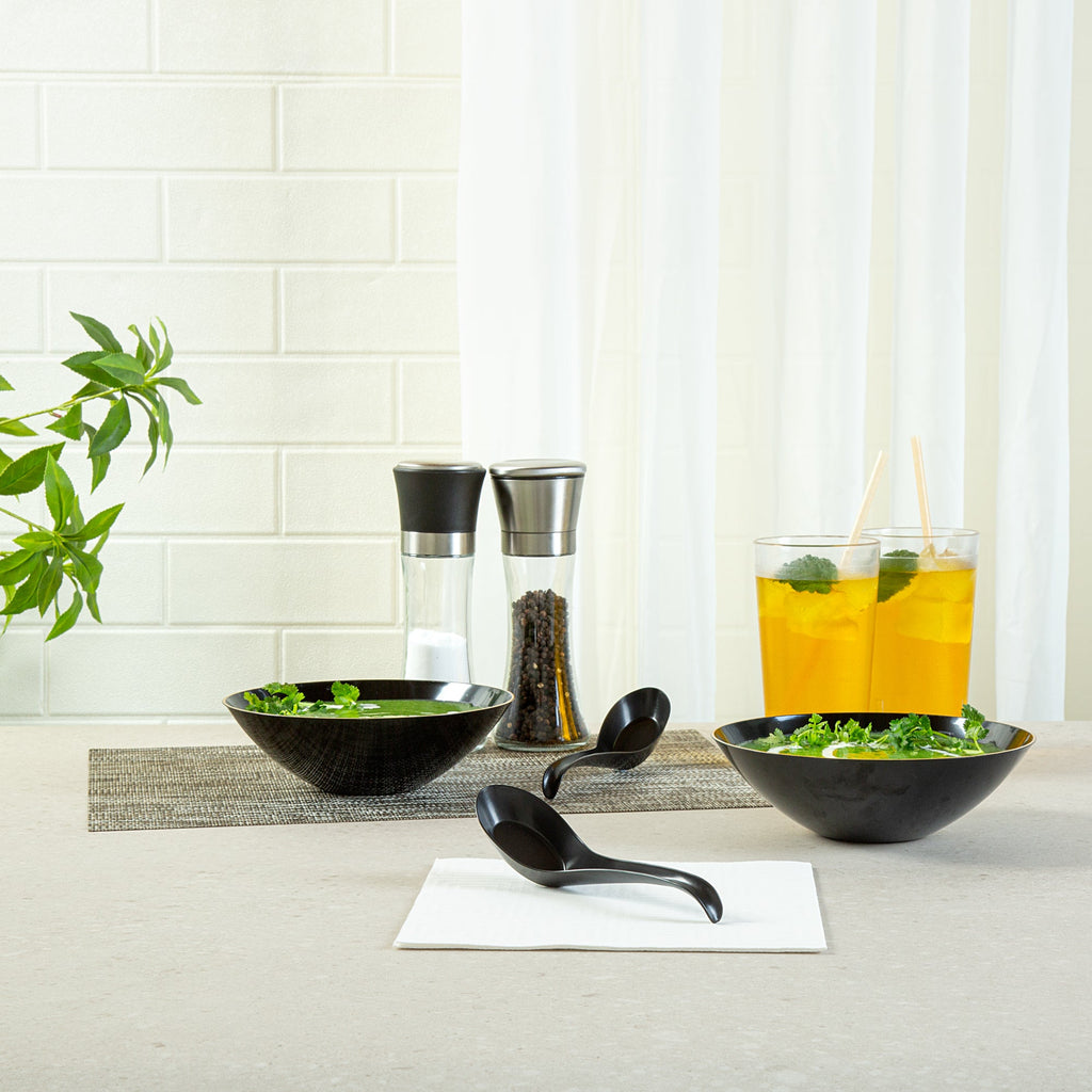 Chef 101 Black Plastic Asian Soup Spoon - 6 1/2" x 1 3/4" x 3 1/4" - 1000 count box