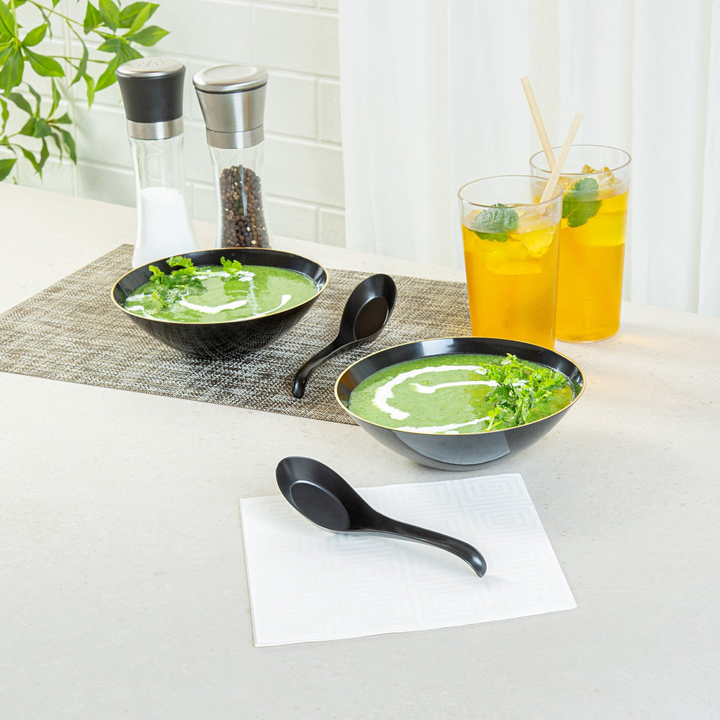 Chef 101 Black Plastic Asian Soup Spoon - 6 1/2" x 1 3/4" x 3 1/4" - 1000 count box