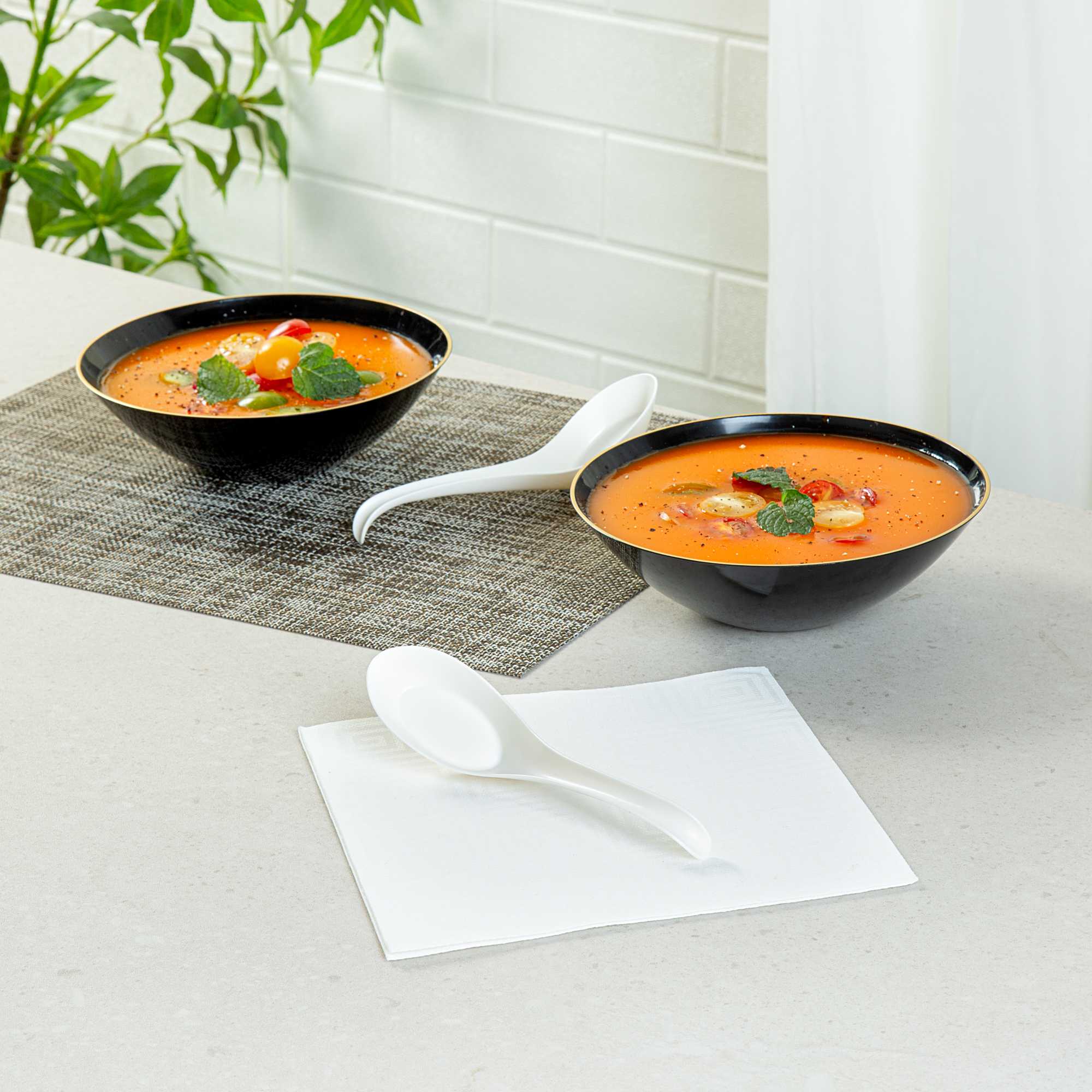 Chef 101 White Plastic Asian Soup Spoon - 6 1/2" x 1 3/4" x 3 1/4" - 100 count box
