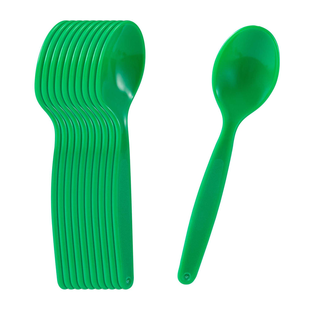 RW Kids Green Plastic Spoon - 6 3/4" x 1 1/4" - 10 count box