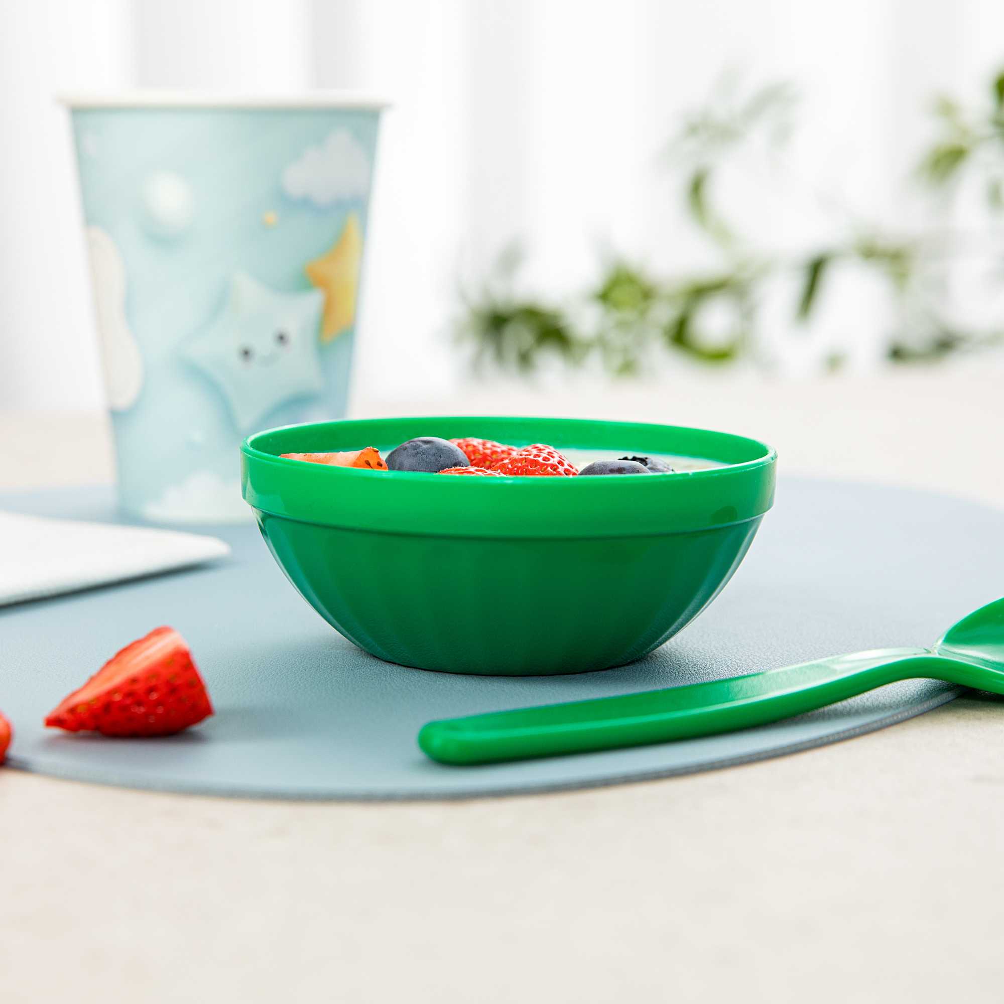 RW Kids 7 oz Round Green Plastic Bowl - 4" x 4" x 7" - 10 count box