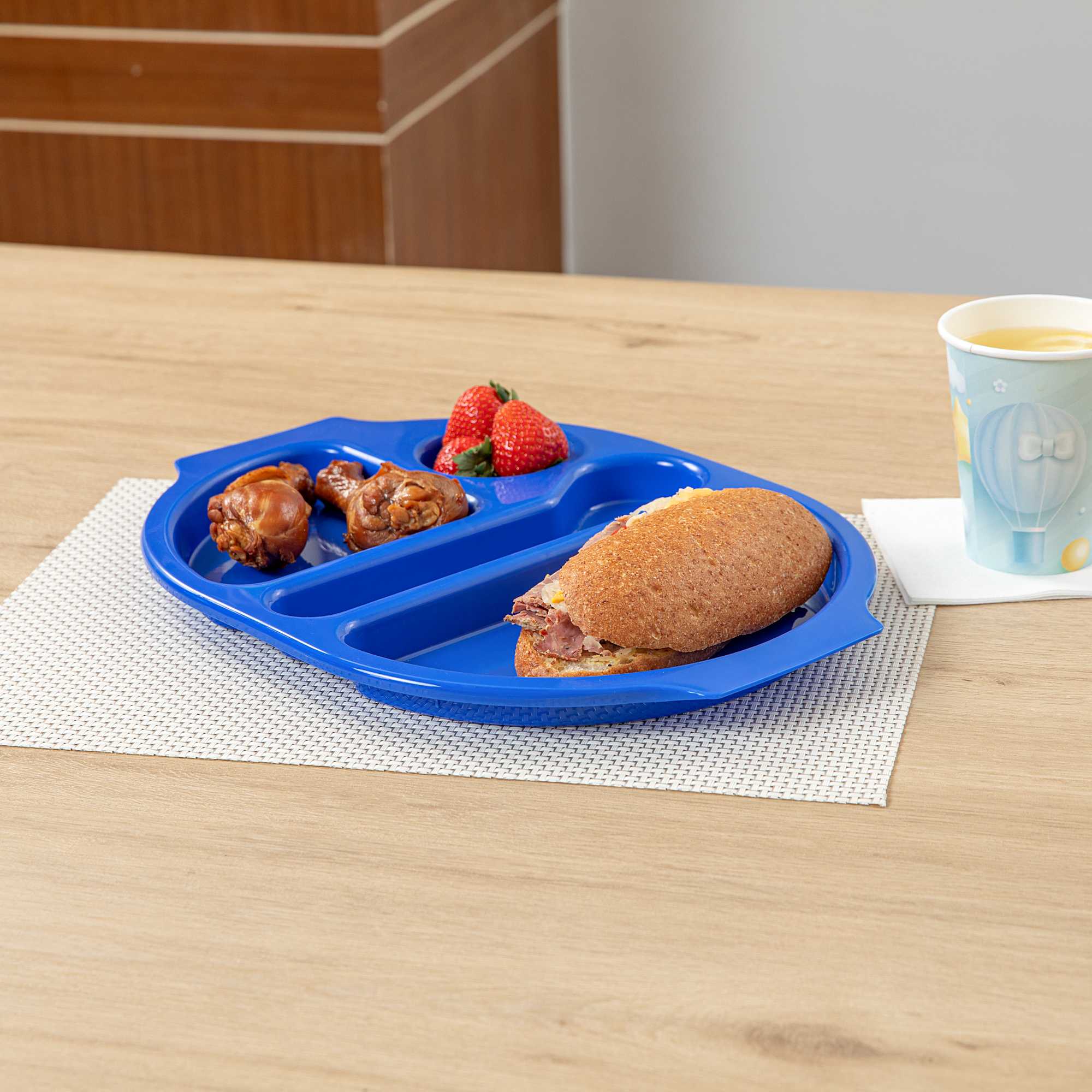 RW Kids Blue Plastic Lunch Tray - 4 Compartments - 14 3/4" x 11" x 1" - 10 count box