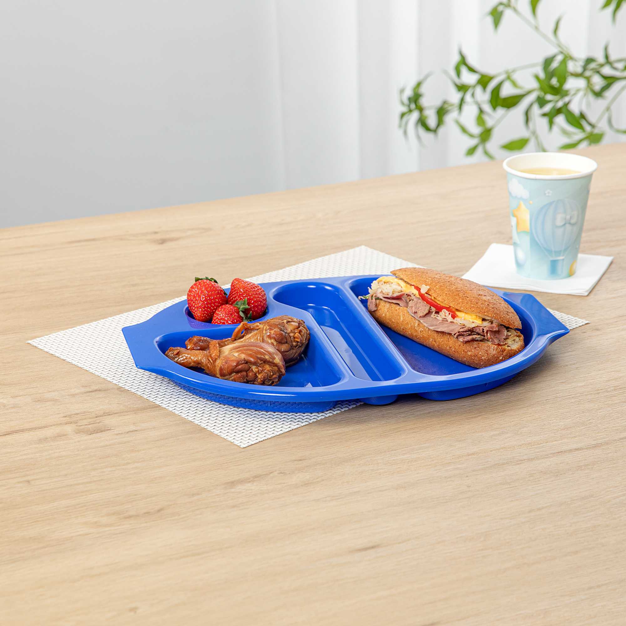 RW Kids Blue Plastic Lunch Tray - 4 Compartments - 14 3/4" x 11" x 1" - 10 count box