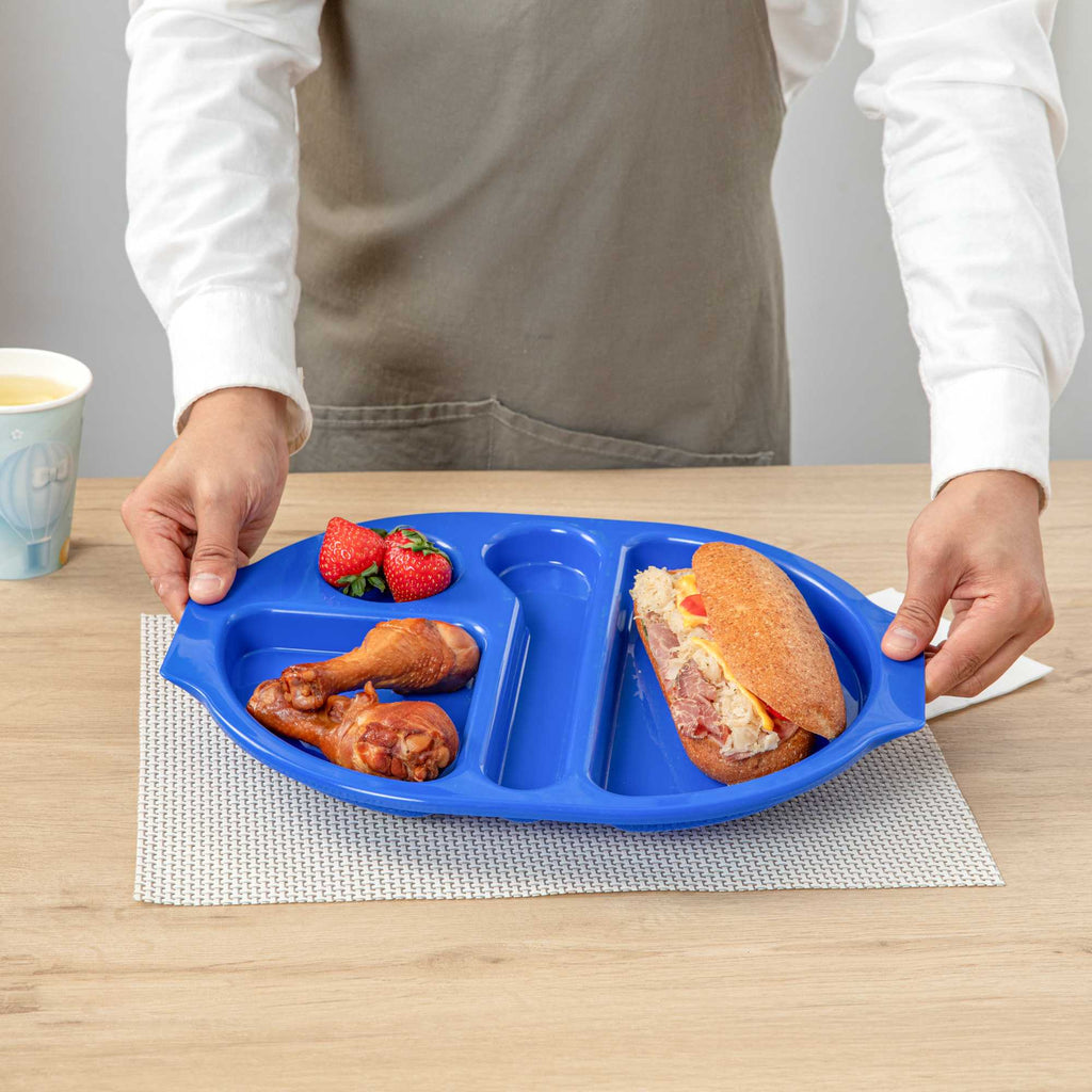 RW Kids Blue Plastic Lunch Tray - 4 Compartments - 14 3/4" x 11" x 1" - 10 count box