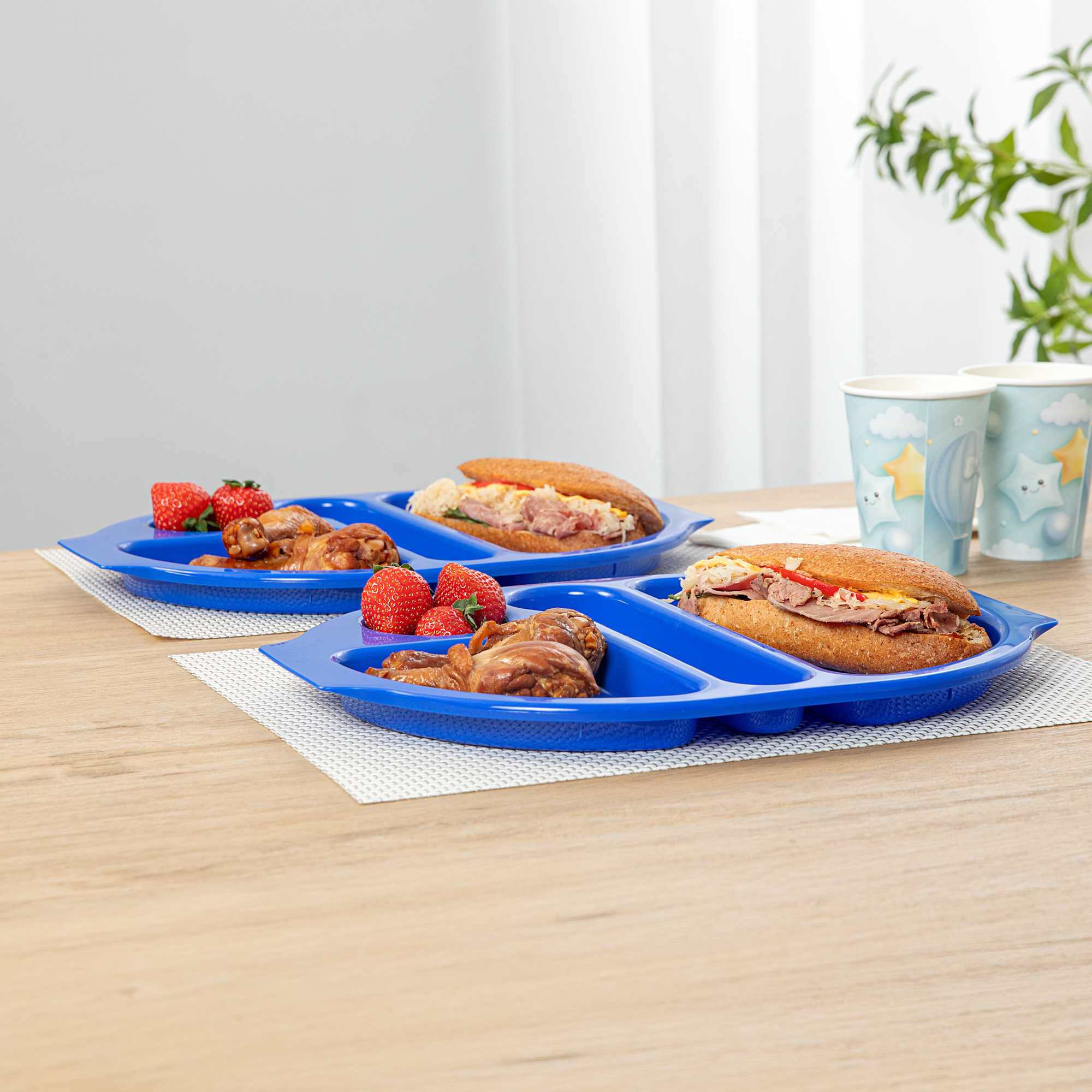 RW Kids Blue Plastic Lunch Tray - 4 Compartments - 14 3/4" x 11" x 1" - 10 count box