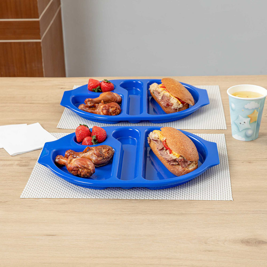 RW Kids Blue Plastic Lunch Tray - 4 Compartments - 14 3/4" x 11" x 1" - 10 count box