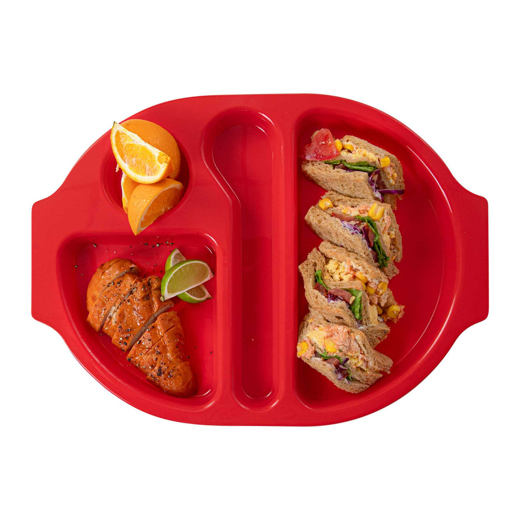 RW Kids Red Plastic Lunch Tray - 4 Compartments - 14 3/4" x 11" x 1" - 10 count box