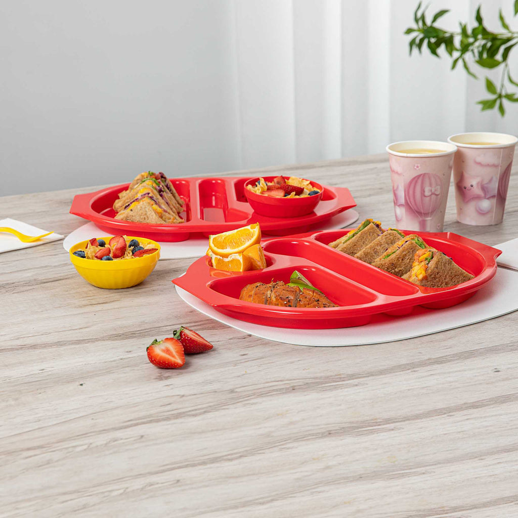 RW Kids Red Plastic Lunch Tray - 4 Compartments - 14 3/4" x 11" x 1" - 10 count box