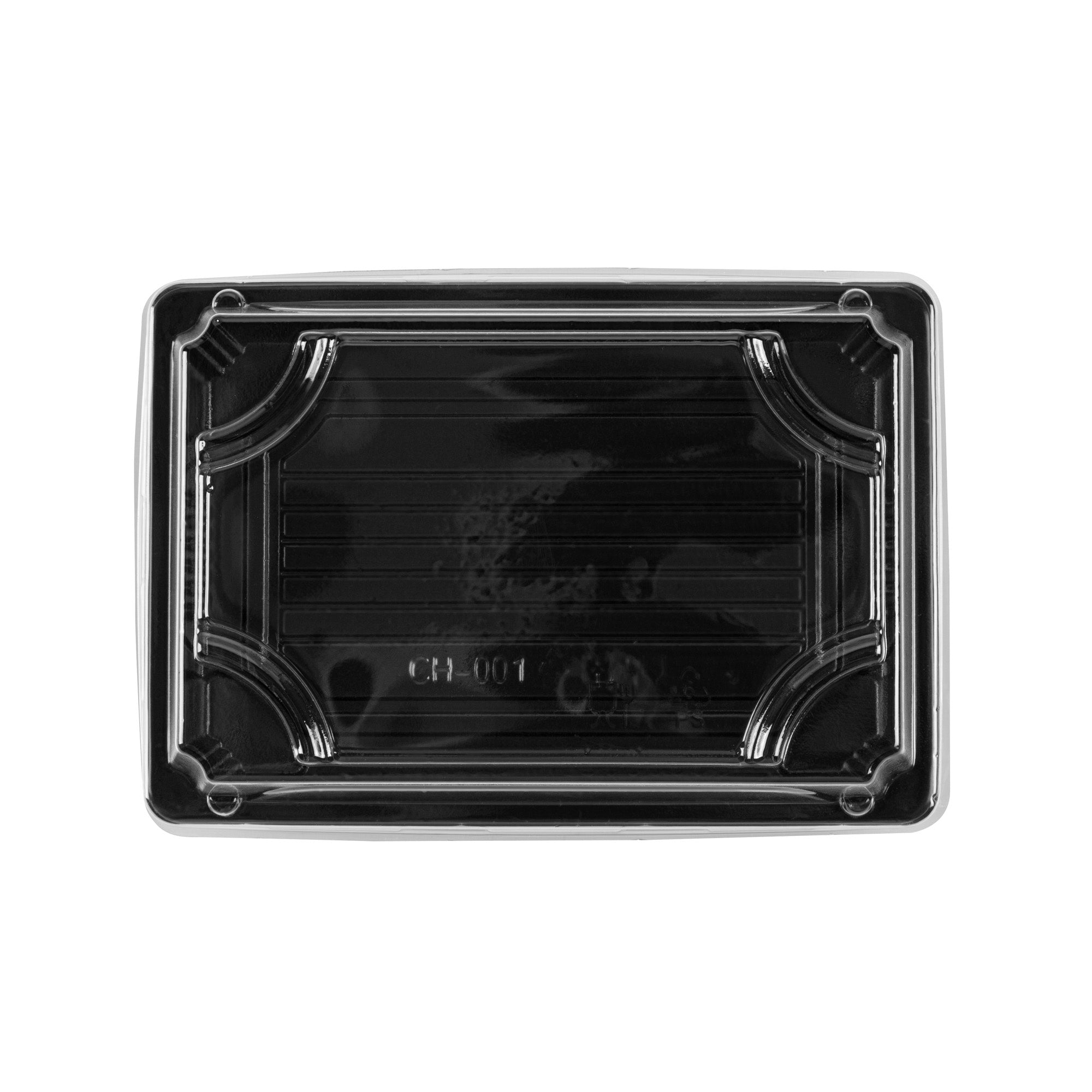 Roku Rectangle Black Plastic Take Out Sushi Tray - with Clear Lid - 6 1/2" x 4 1/4" x 1 1/2" - 100 count box