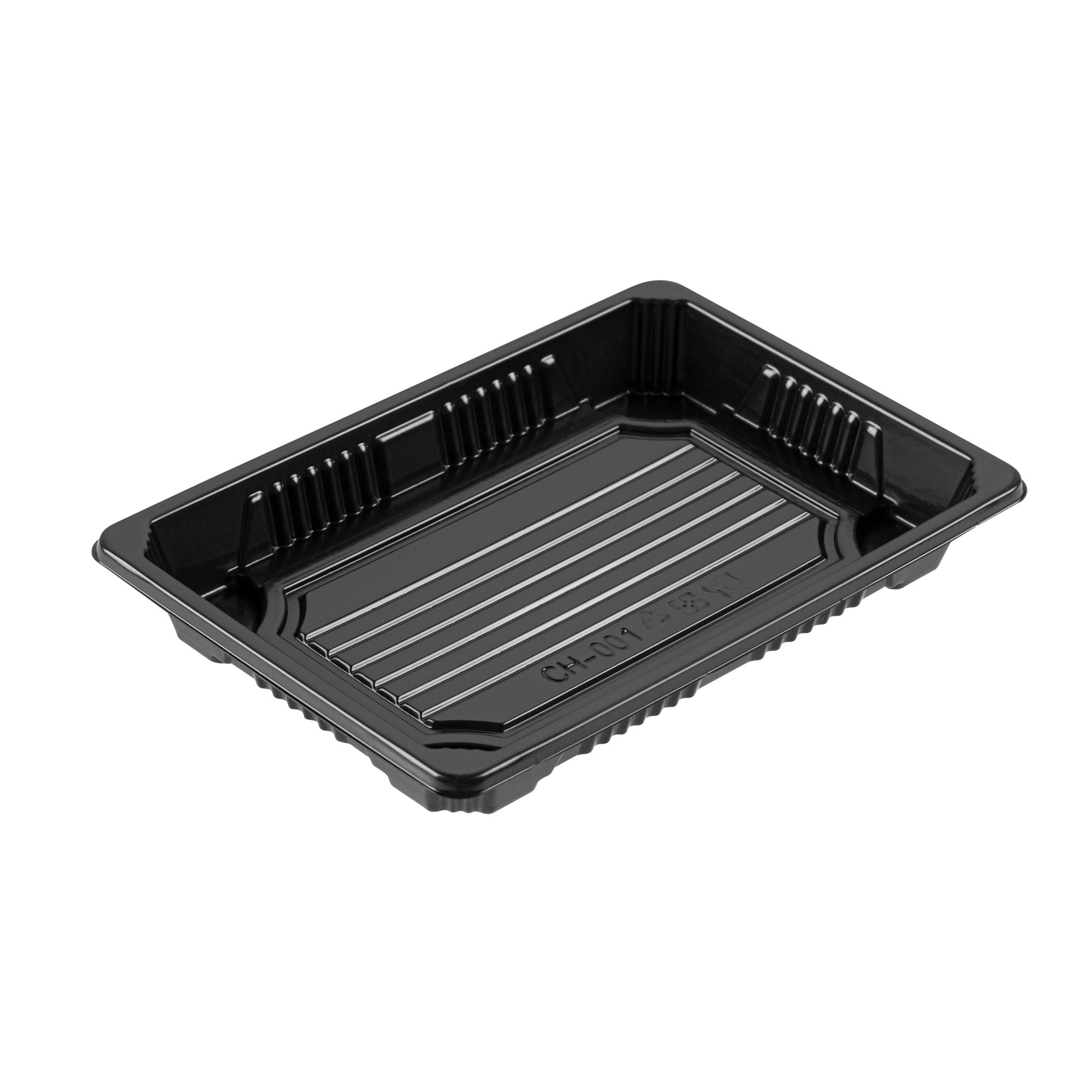 Roku Rectangle Black Plastic Take Out Sushi Tray - with Clear Lid - 6 1/2" x 4 1/4" x 1 1/2" - 100 count box