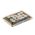 Roku Rectangle Gold Plastic Take Out Sushi Tray - with Clear Lid - 7" x 5" x 1 1/2" - 100 count box