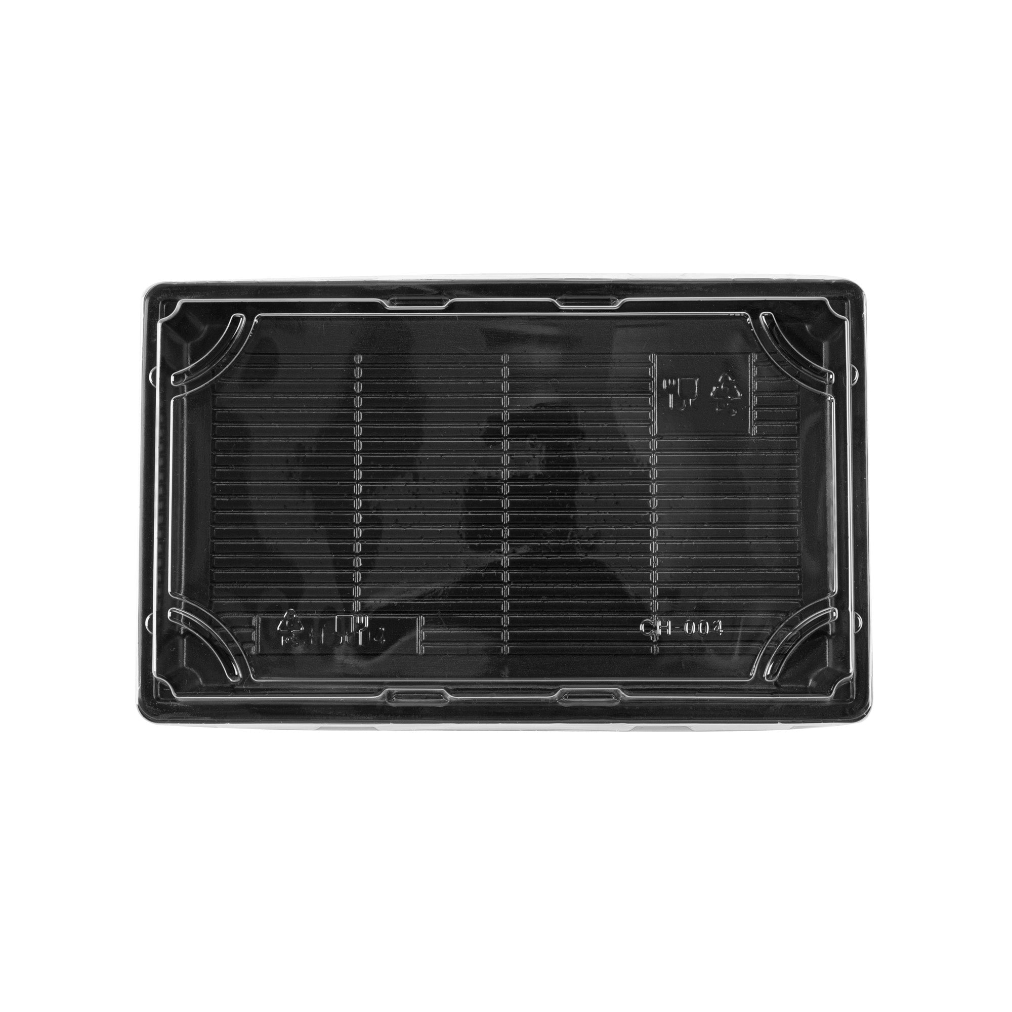 Roku Rectangle Black Plastic Take Out Sushi Tray - with Clear Lid - 9 1/4" x 6" x 1 3/4" - 100 count box