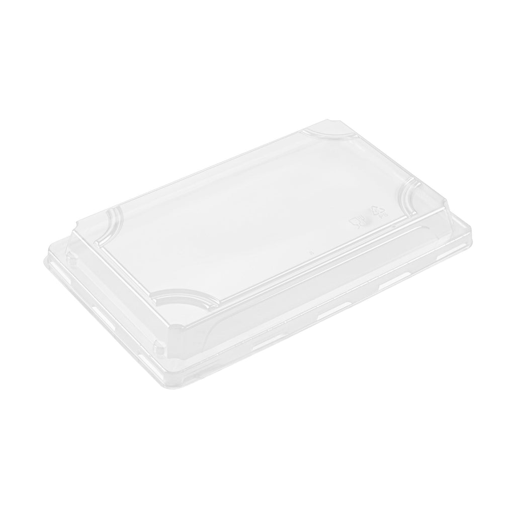 Roku Rectangle Gold Plastic Take Out Sushi Tray - with Clear Lid - 9 1/4" x 6" x 1 3/4" - 100 count box