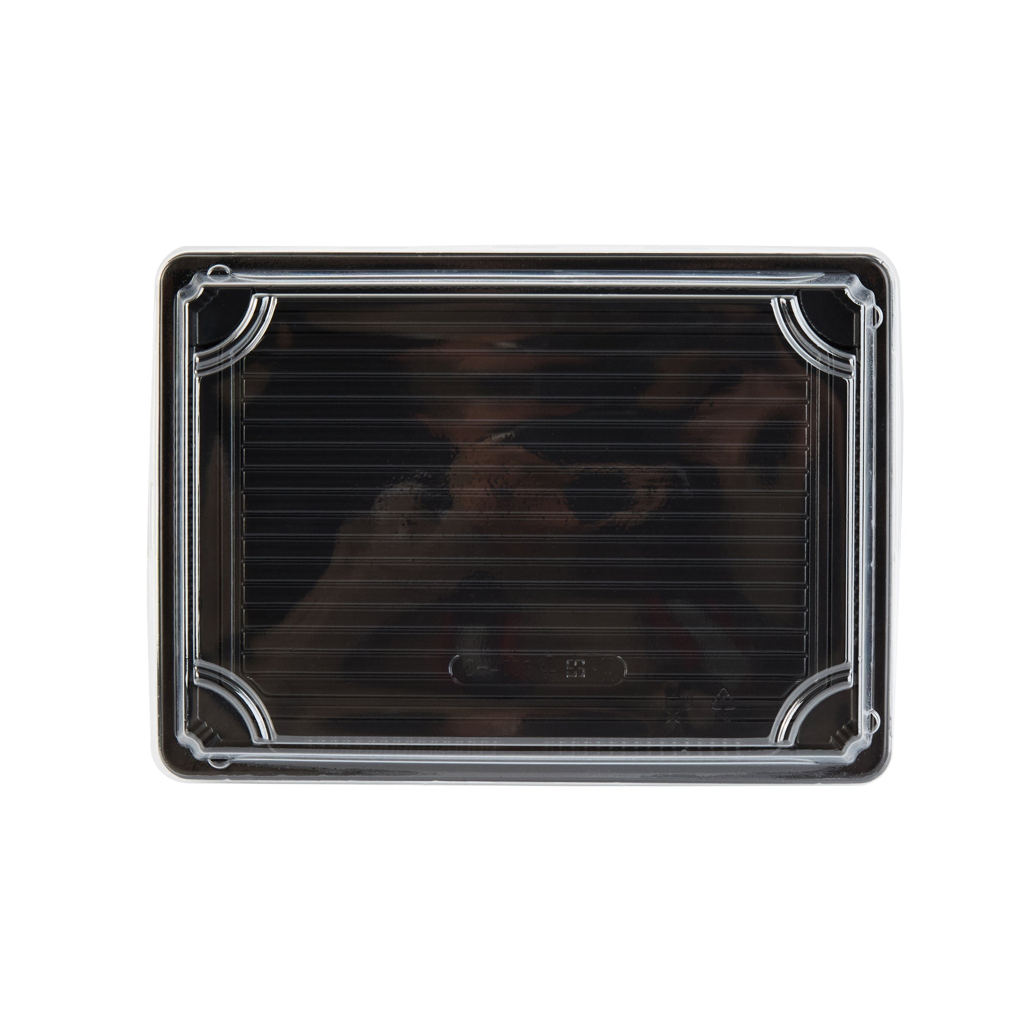 Roku Rectangle Black Plastic Take Out Sushi Tray - with Clear Lid - 10" x 7 1/4" x 1 3/4" - 100 count box