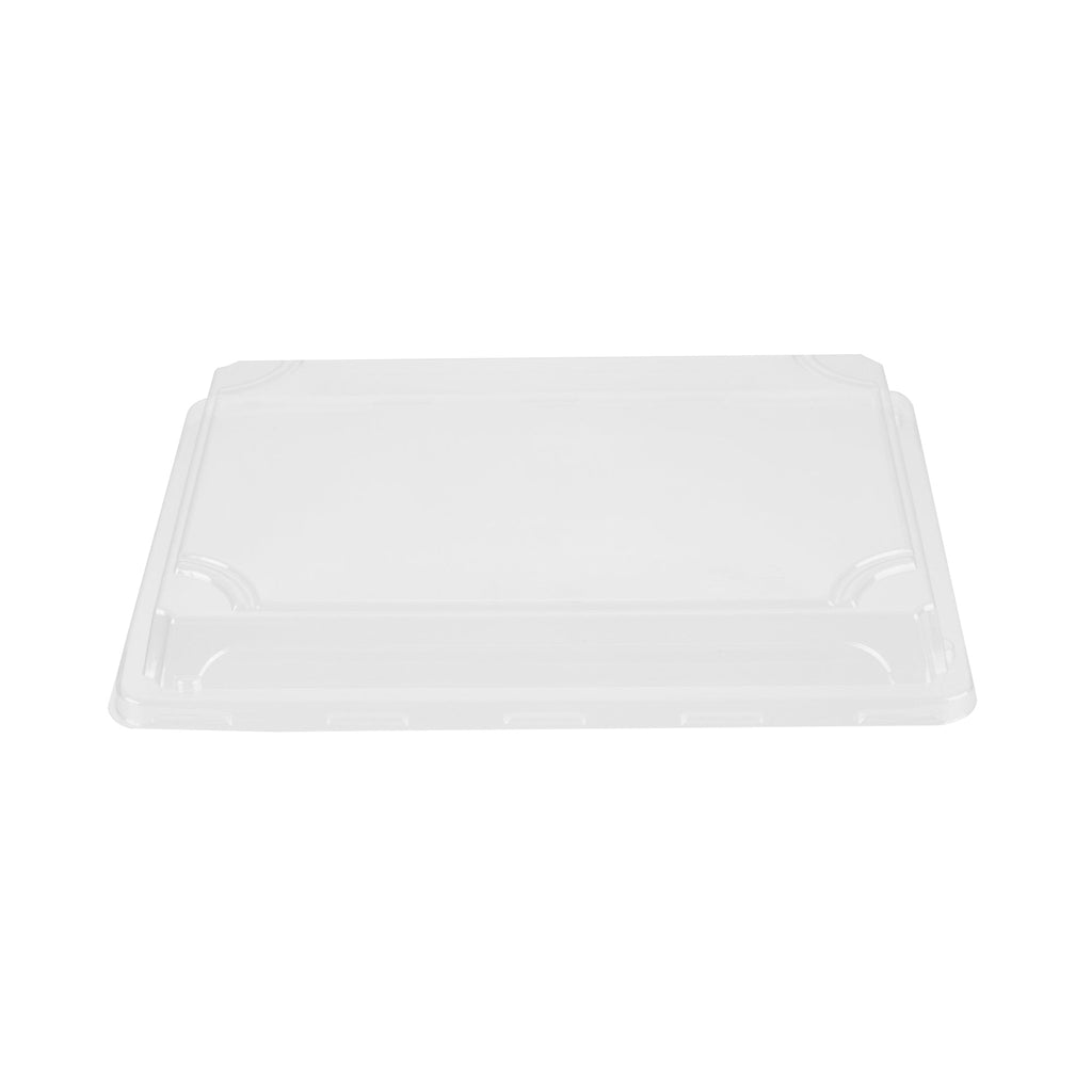 Roku Rectangle Black Plastic Take Out Sushi Tray - with Clear Lid - 10" x 7 1/4" x 1 3/4" - 100 count box