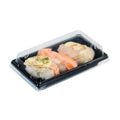 Roku Rectangle Black Plastic Take Out Sushi Tray - with Clear Lid - 5 1/4" x 3 1/4" x 1 1/2" - 100 count box
