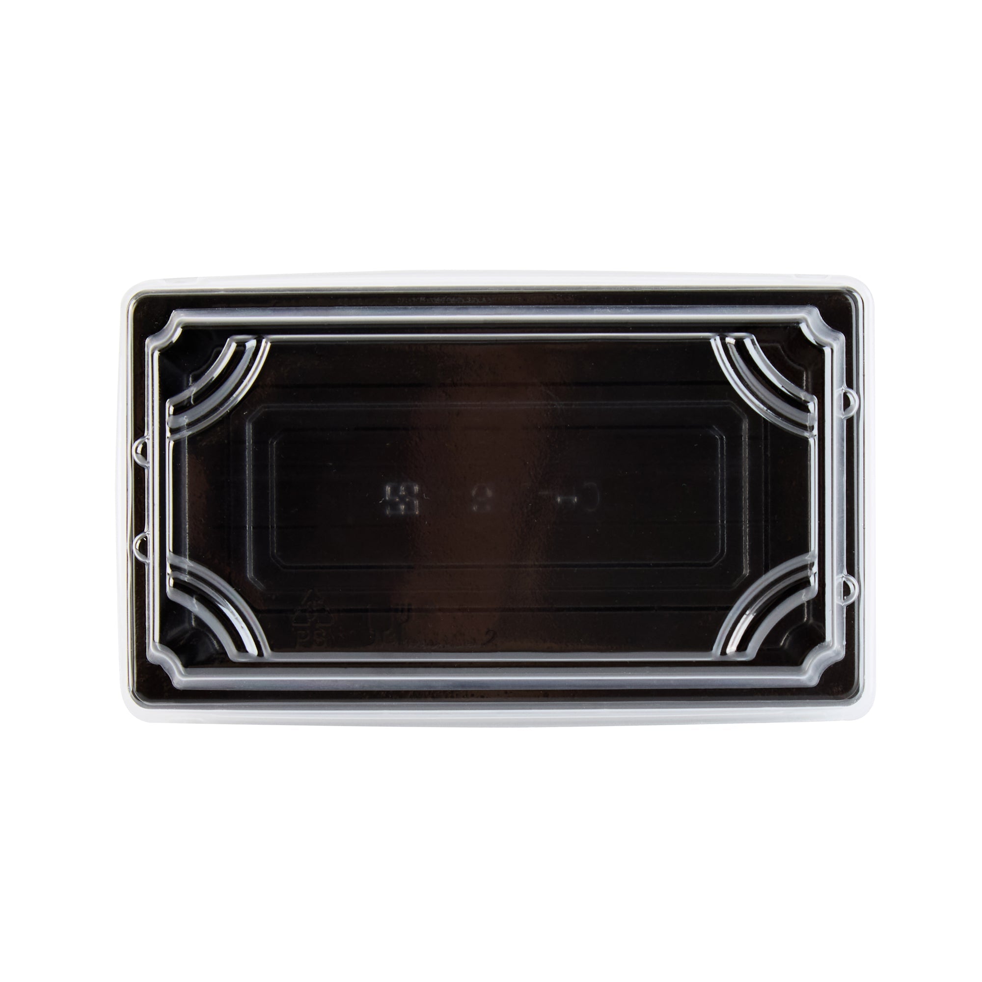 Roku Rectangle Black Plastic Take Out Sushi Tray - with Clear Lid - 5 1/4" x 3 1/4" x 1 1/2" - 100 count box