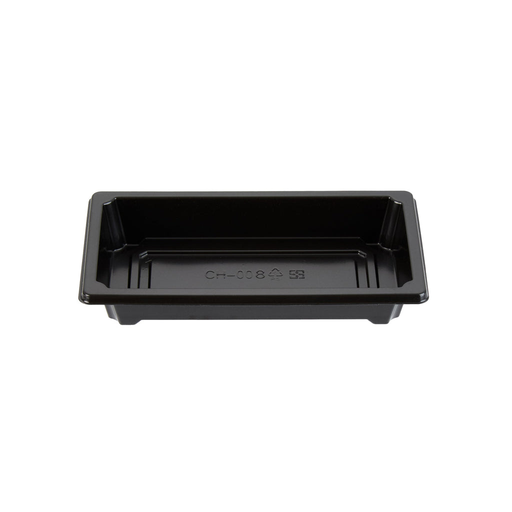Roku Rectangle Black Plastic Take Out Sushi Tray - with Clear Lid - 5 1/4" x 3 1/4" x 1 1/2" - 100 count box