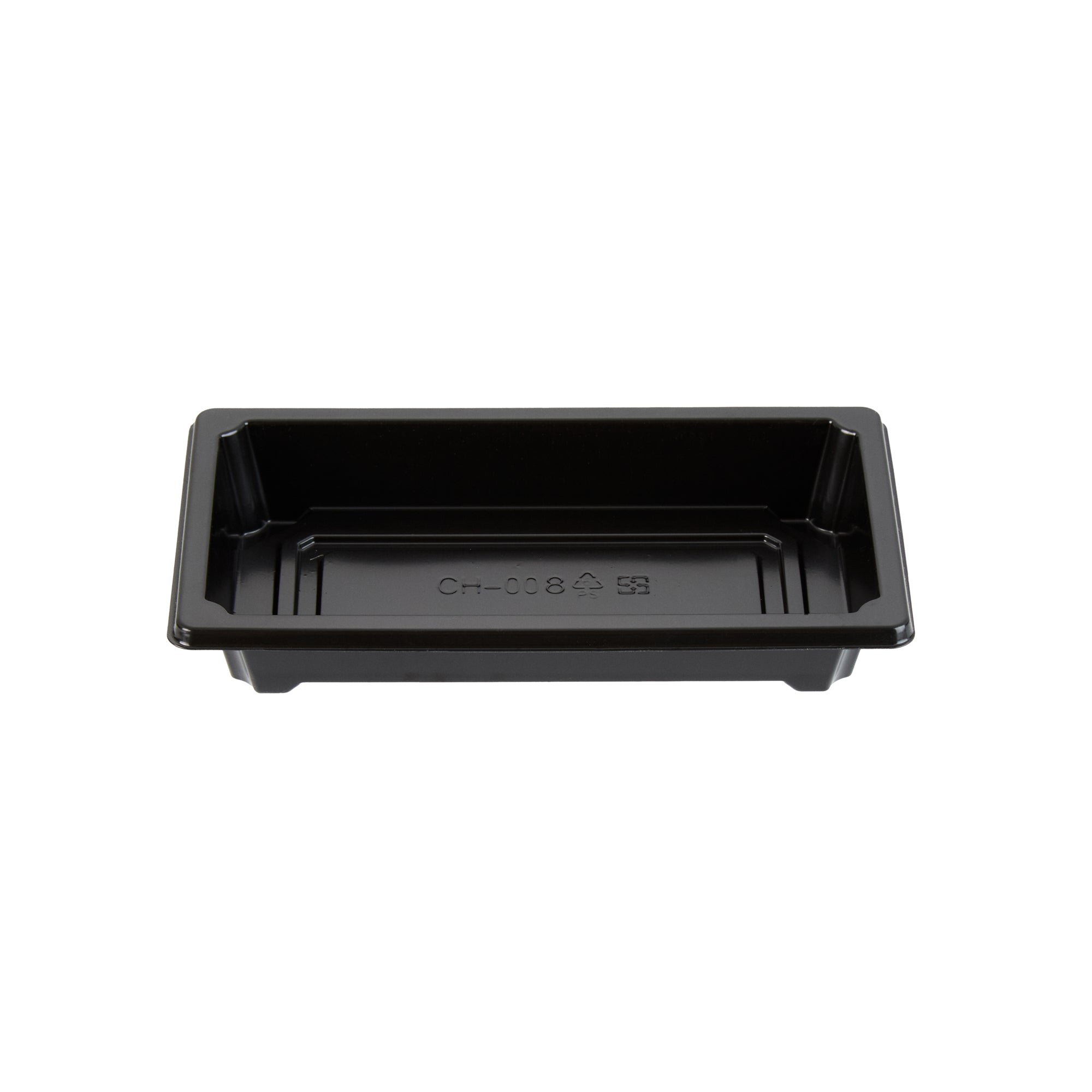 Roku Rectangle Black Plastic Take Out Sushi Tray - with Clear Lid - 5 1/4" x 3 1/4" x 1 1/2" - 100 count box