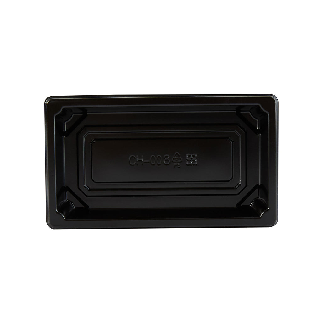 Roku Rectangle Black Plastic Take Out Sushi Tray - with Clear Lid - 5 1/4" x 3 1/4" x 1 1/2" - 100 count box