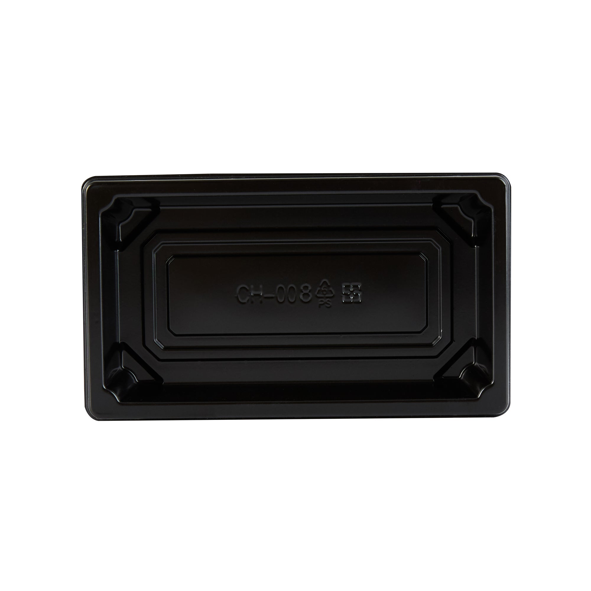 Roku Rectangle Black Plastic Take Out Sushi Tray - with Clear Lid - 5 1/4" x 3 1/4" x 1 1/2" - 100 count box