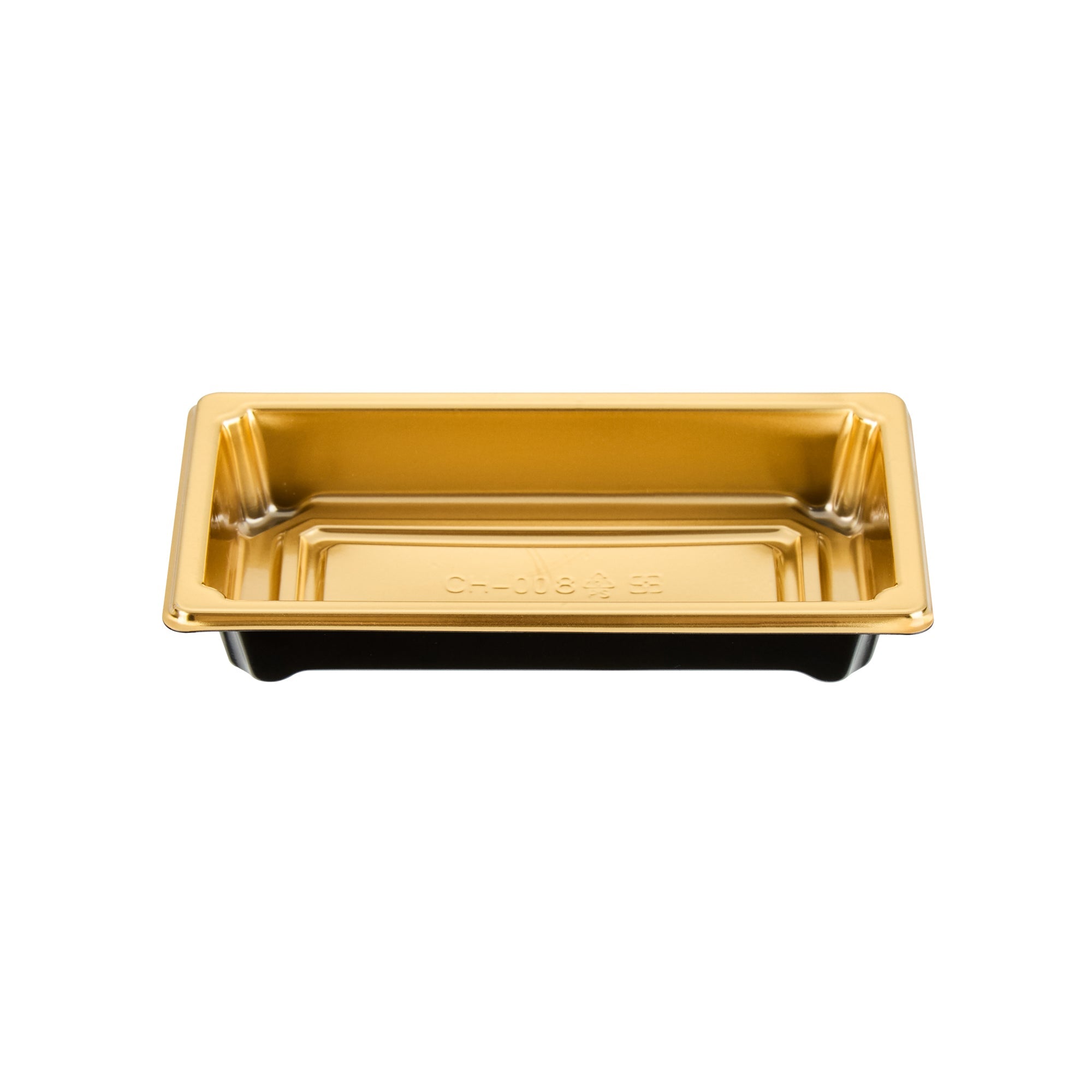 Roku Rectangle Gold Plastic Take Out Sushi Tray - with Clear Lid - 5 1/4" x 3 1/4" x 1 1/2" - 100 count box