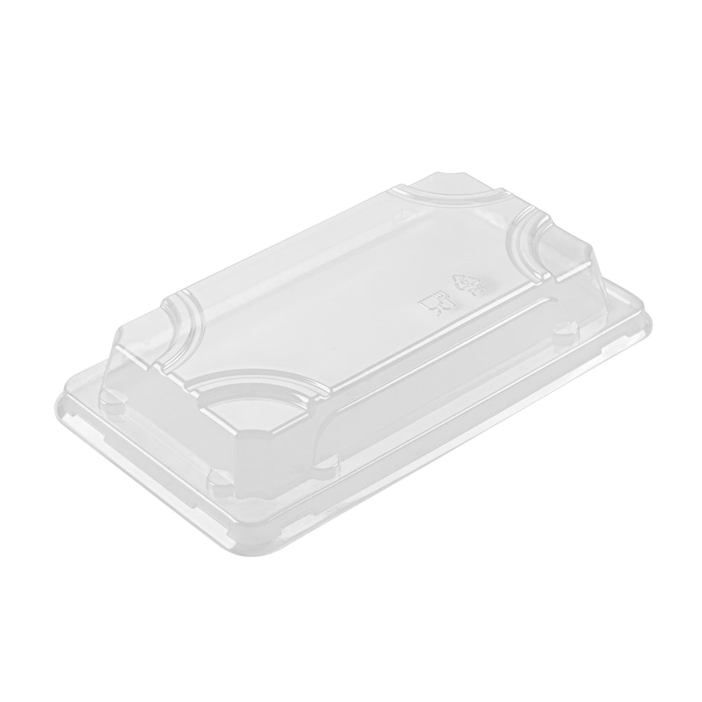 Roku Rectangle Black Plastic Take Out Sushi Tray - with Clear Lid - 6" x 3 1/2" x 1 3/4" - 100 count box