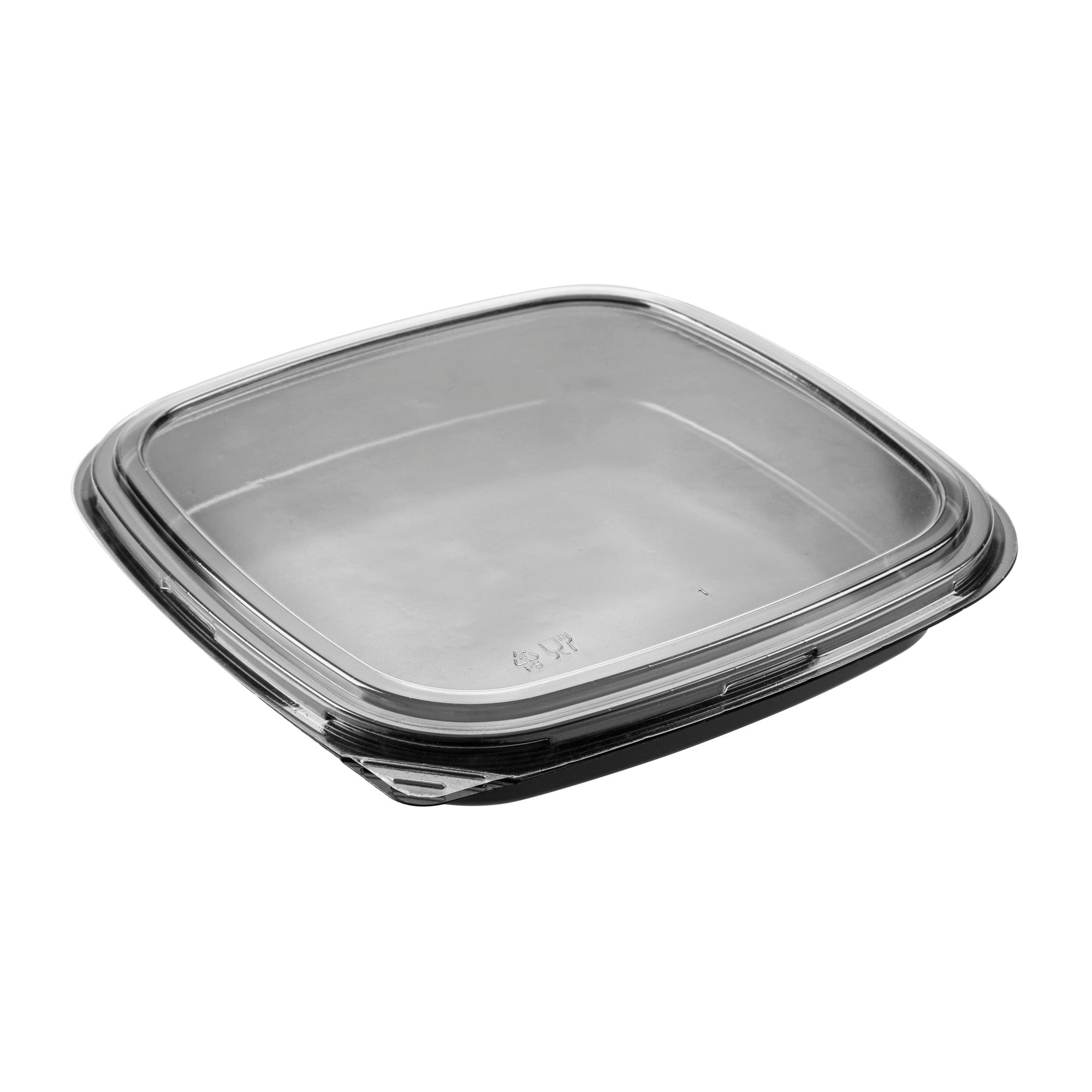 Roku Square Black Plastic Take Out Sushi Tray - with Clear Lid - 10 3/4" x 10 3/4" x 1 3/4" - 50 count box