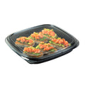 Roku Square Black Plastic Take Out Sushi Tray - with Clear Lid - 10 3/4" x 10 3/4" x 1 3/4" - 50 count box