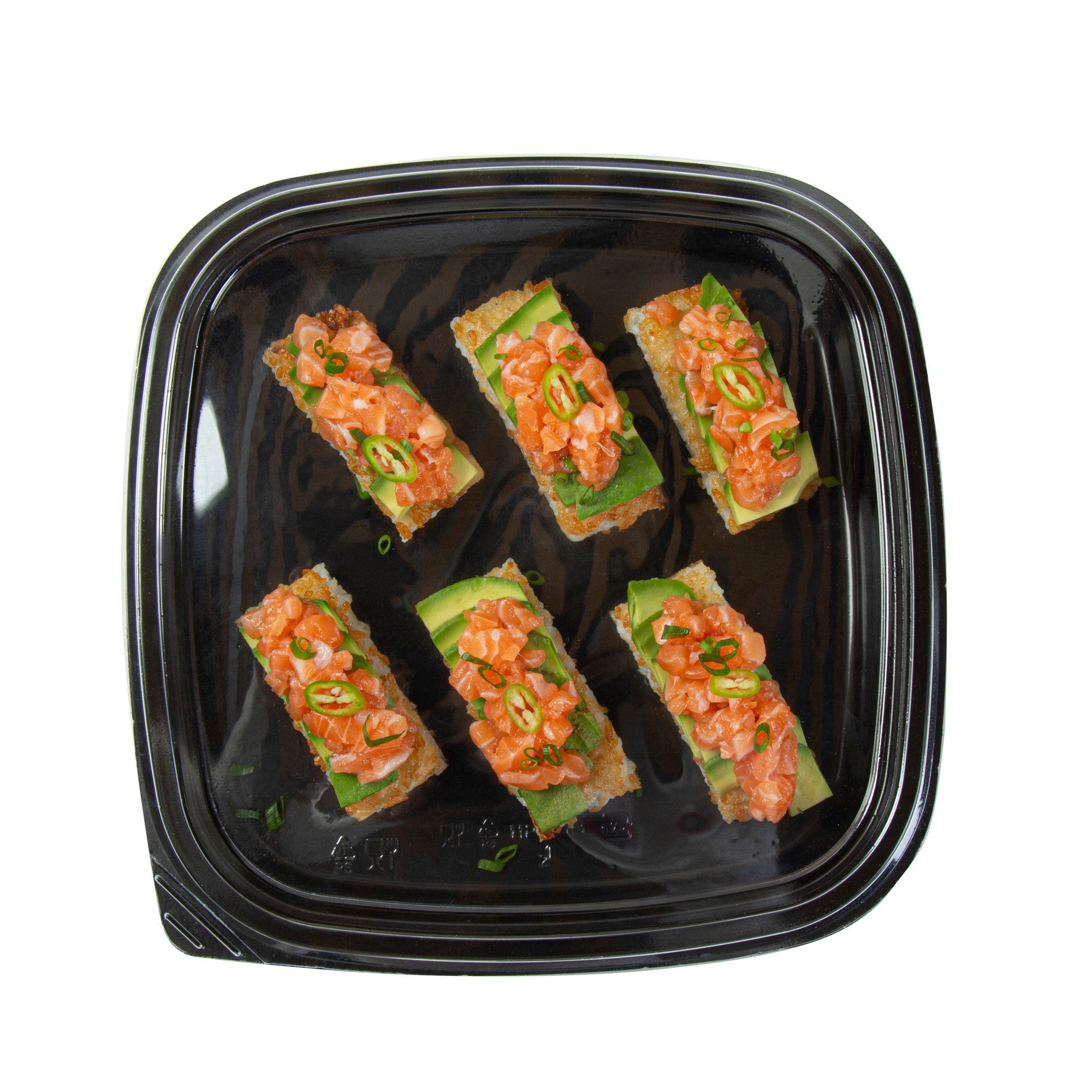 Roku Square Black Plastic Take Out Sushi Tray - with Clear Lid - 10 3/4" x 10 3/4" x 1 3/4" - 50 count box