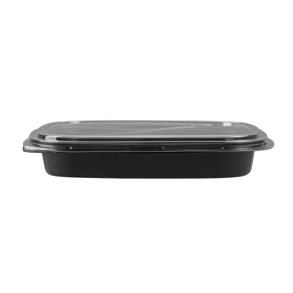 Roku Square Black Plastic Take Out Sushi Tray - with Clear Lid - 10 3/4" x 10 3/4" x 1 3/4" - 50 count box