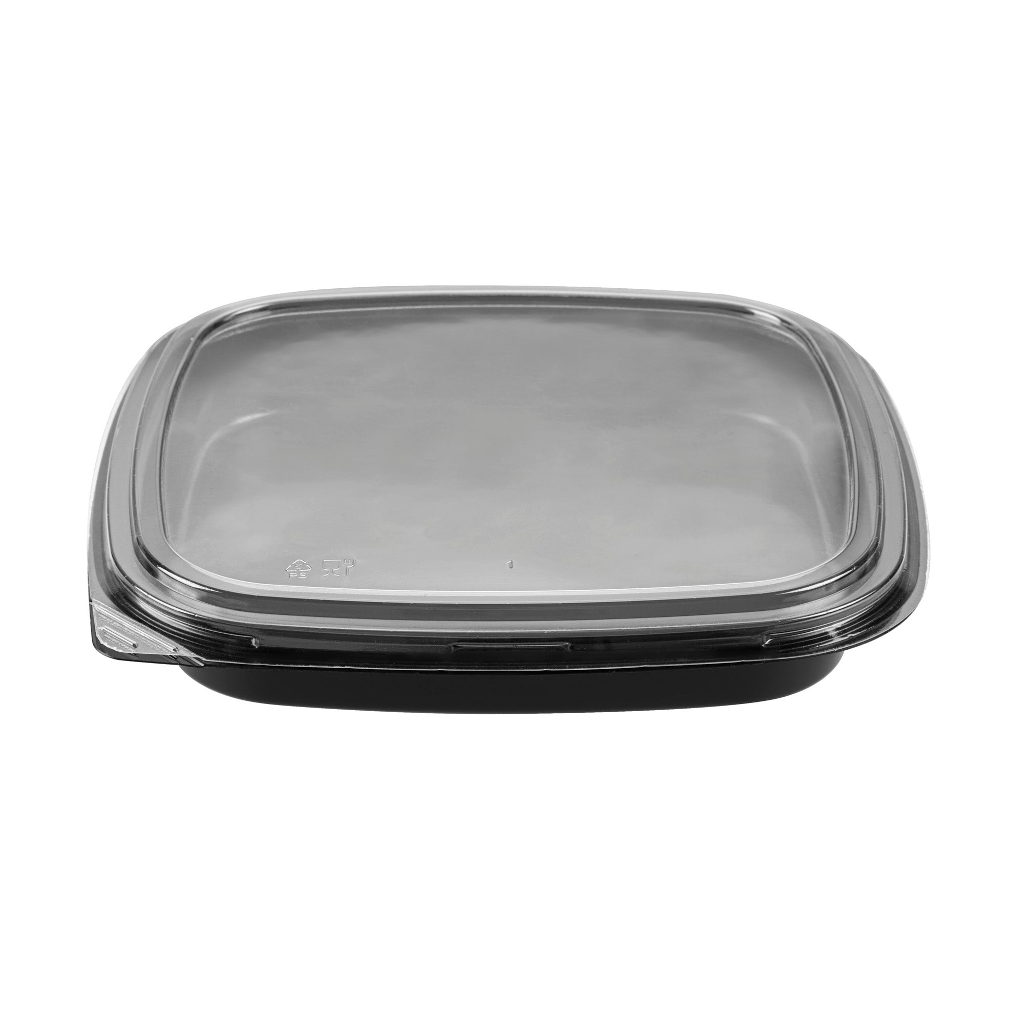 Roku Square Black Plastic Take Out Sushi Tray - with Clear Lid - 10 3/4" x 10 3/4" x 1 3/4" - 50 count box