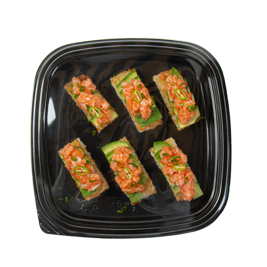 Roku Square Black Plastic Take Out Sushi Tray - with Clear Lid - 10 3/4" x 10 3/4" x 1 3/4" - 100 count box