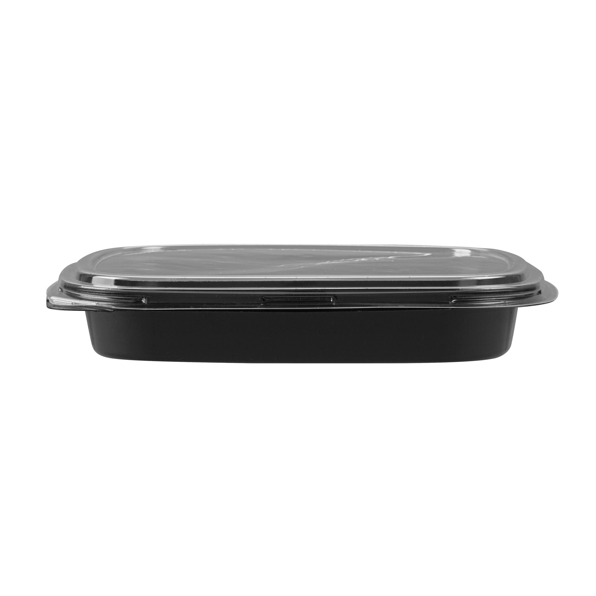Roku Square Black Plastic Take Out Sushi Tray - with Clear Lid - 10 3/4" x 10 3/4" x 1 3/4" - 100 count box