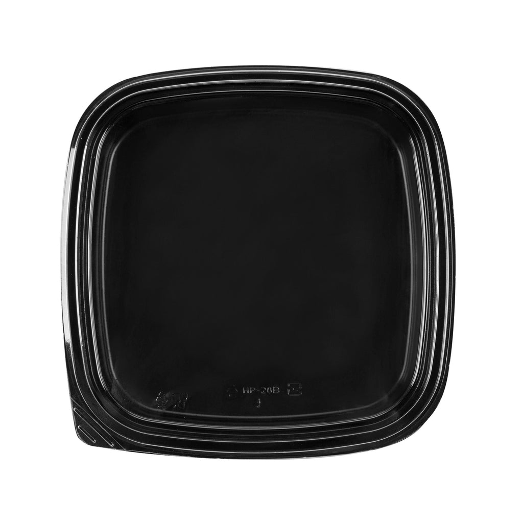 Roku Square Black Plastic Take Out Sushi Tray - with Clear Lid - 10 3/4" x 10 3/4" x 1 3/4" - 100 count box