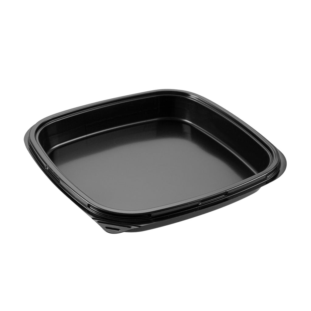 Roku Square Black Plastic Take Out Sushi Tray - with Clear Lid - 10 3/4" x 10 3/4" x 1 3/4" - 100 count box
