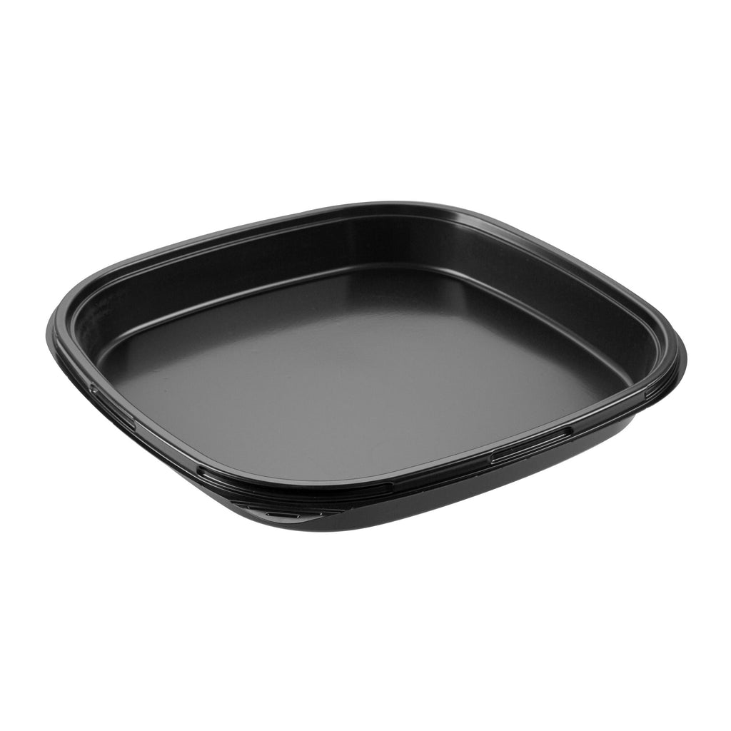 Roku Square Black Plastic Take Out Sushi Tray - with Clear Lid - 12 1/2" x 12 1/2" x 1 3/4" - 50 count box