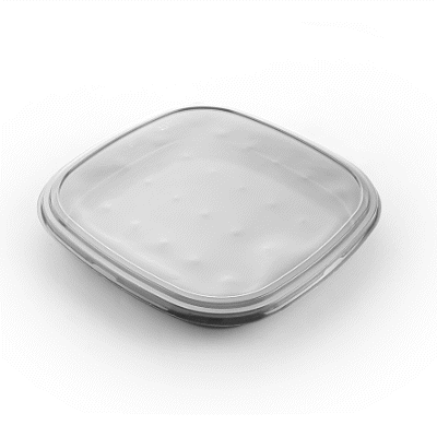 Roku Square Black Plastic Take Out Sushi Tray - with Clear Lid - 12 1/2" x 12 1/2" x 1 3/4" - 100 count box