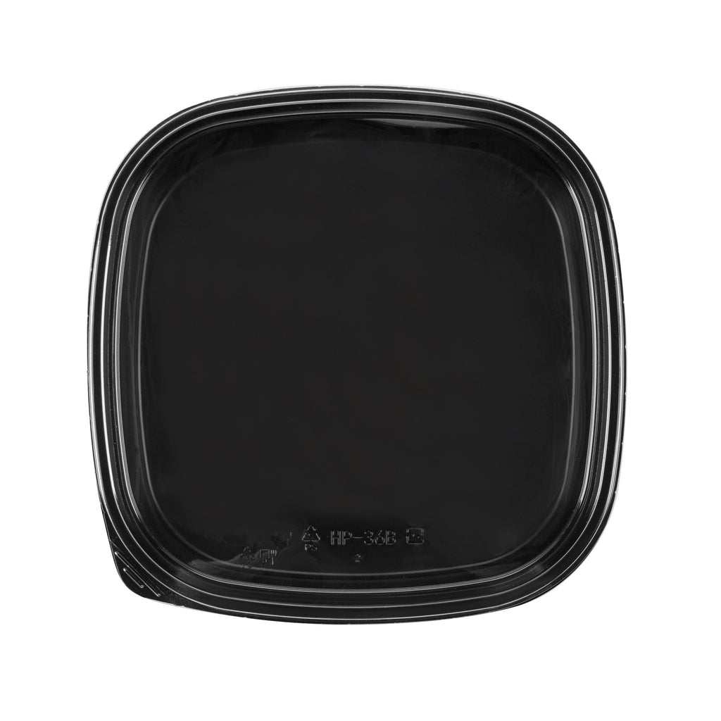 Roku Square Black Plastic Take Out Sushi Tray - with Clear Lid - 12 1/2" x 12 1/2" x 1 3/4" - 100 count box